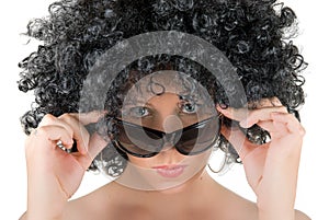 Frizzy woman with sunglasses