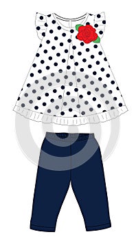 frocks with legging bow dots print vector art