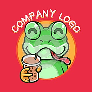 Frog animal drink boba logo stock vector illustration