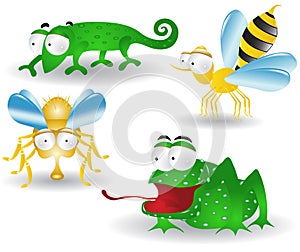 Frog bee fly chameleon cartoon characters