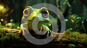 A frog with big eyes sitting on a branch, AI