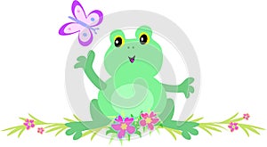 Frog with Butterfly on Flower Bar