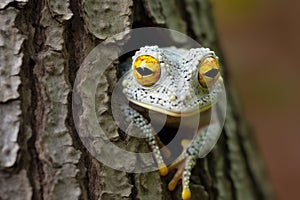 frog in camouflage, ready to ambush an unsuspecting fly