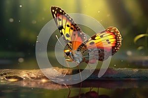 frog capturing a colorful butterfly instead of a fly