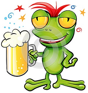 Frog cartoon with schooner beer