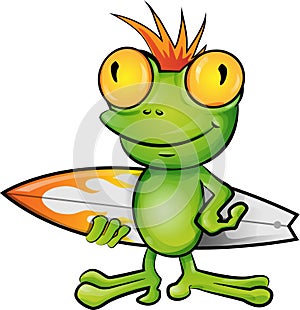 Frog cartoon surfer