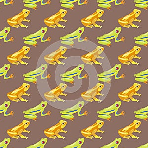 Frog cartoon tropical animal cartoon nature seamless pattern funny and isolated mascot character wild funny forest toad photo