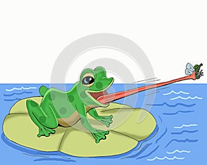 The frog catches the fly with his tonguecartoon