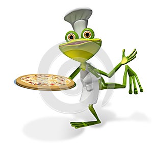 Frog chef with pizza