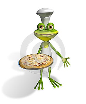 Frog chef with pizza