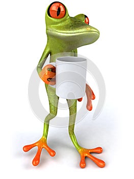 Frog with a coffee mug