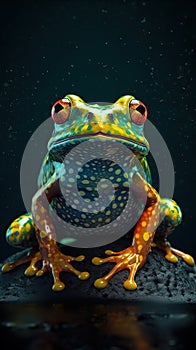 Frog Collage on Dark Background.