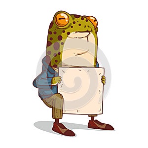 A Frog with a copy space Placard, isolated vector illustration