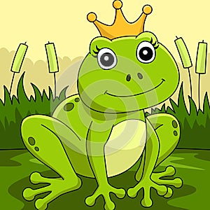 Frog With A Crown Colored Cartoon Illustration