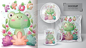 Frog in flower poster and merchandising.