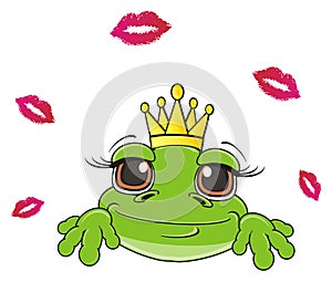 Frog girl with a lot of prints of kisses