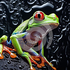 Frog on glass isolated white