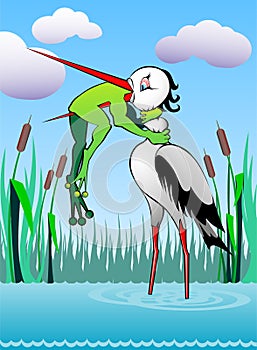 Frog and heron