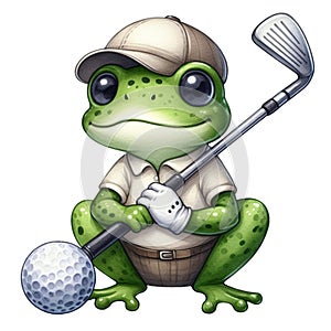 Frog holding a golf club clipart watercolor