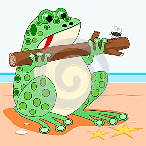 Frog holding a log