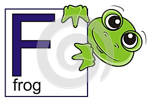 Frog holding a sign with the letter F