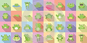 Frog icons set flat vector. Toad water
