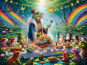 Frog King and Animal Friends at a Fantasy Feast