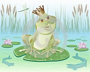 Frog king sitting on Water lily leaf