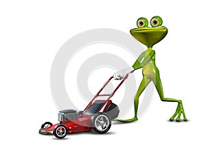 Frog with a lawn mower