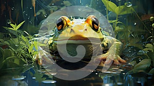 Frog on leaf. Close-up of an Australian green tree frog.