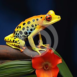 Frog on leaf. Close-up of an Australian green tree frog.