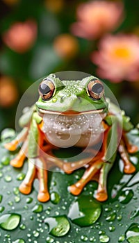 Frog on Lotus Leaf with Morning Dew
