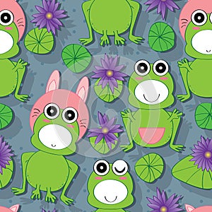 Frog Lotus Seamless Pattern