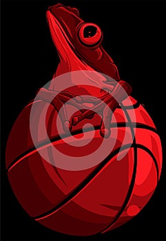 Frog mascotte on a basket ball on black background vector illustration photo