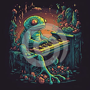 A frog playing piano colorful vinatge generative AI