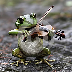 A frog playing the violin. Anthropomorphic. Funny animal