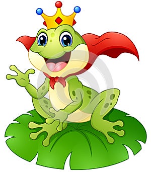 Frog prince cartoon on water lily leaf