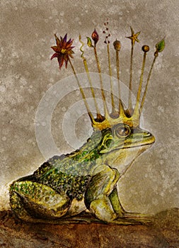 Frog prince with crown drawing