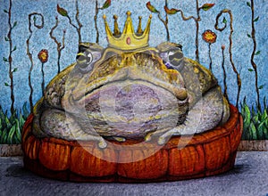 Frog prince with crown drawing