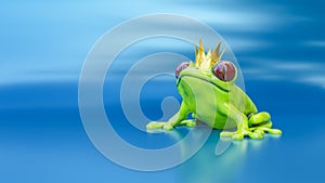 Frog Prince with golden crown on turquoise background
