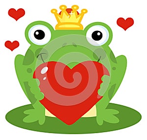 Frog prince holding a red heart