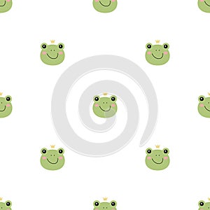 Frog princess doodle style. Hand drawn seamless pattern with cute cartoon frog with crown. Vector illustration