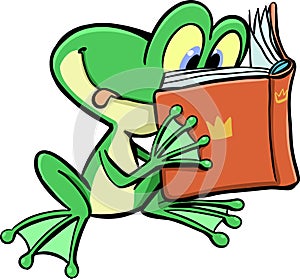 frog reads fairy tales from a book