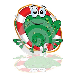 Frog with red lifesaver vector illustration