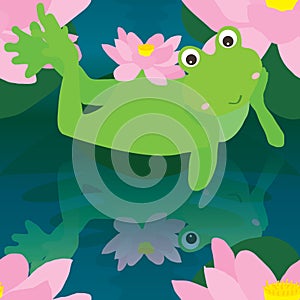 Frog reflect naive seamless pattern