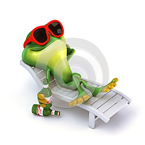 Frog relax with beer