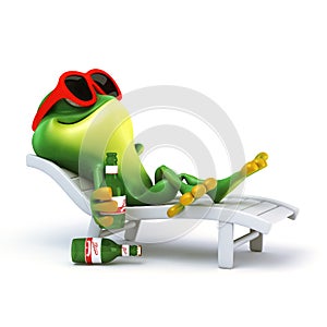 Frog relax with beer