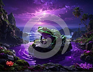 Frog on Rock in Purple River