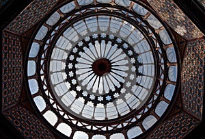 Frog's eye view of the dome of the dome in Morisco Kiosk in Alameda de Santa MarÃÂ­a Park, Mexico City photo