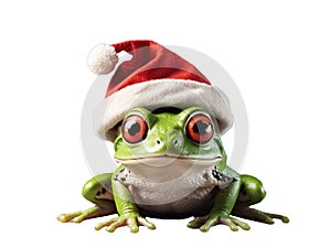 frog in Santa hat isolated on a white background